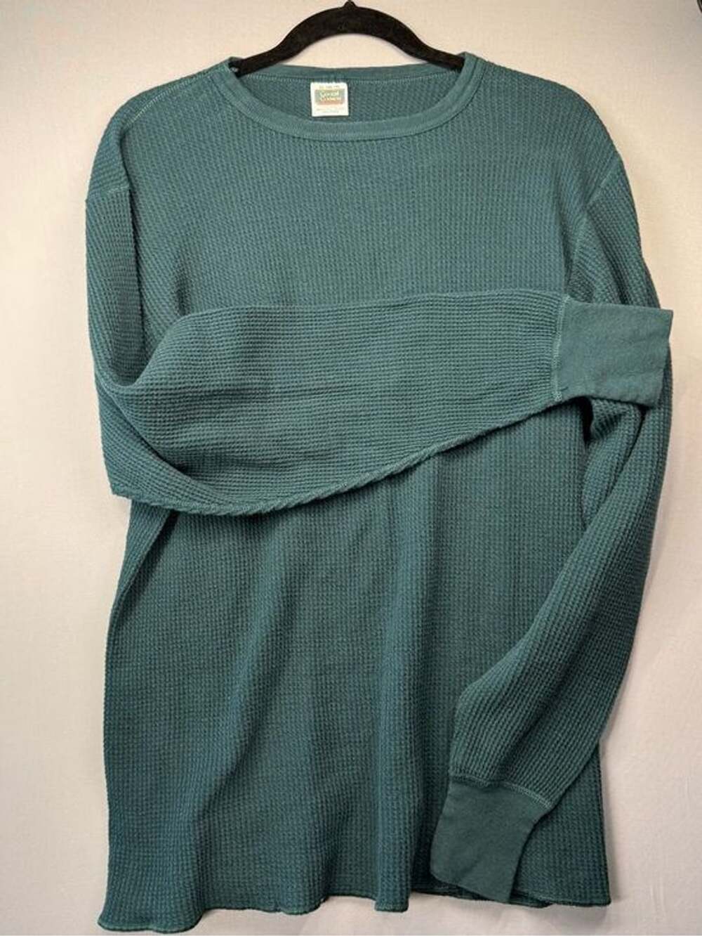 Vintage Cotton Classics USA Waffle Knit Thermal Shirt XL Teal 100% Cotton